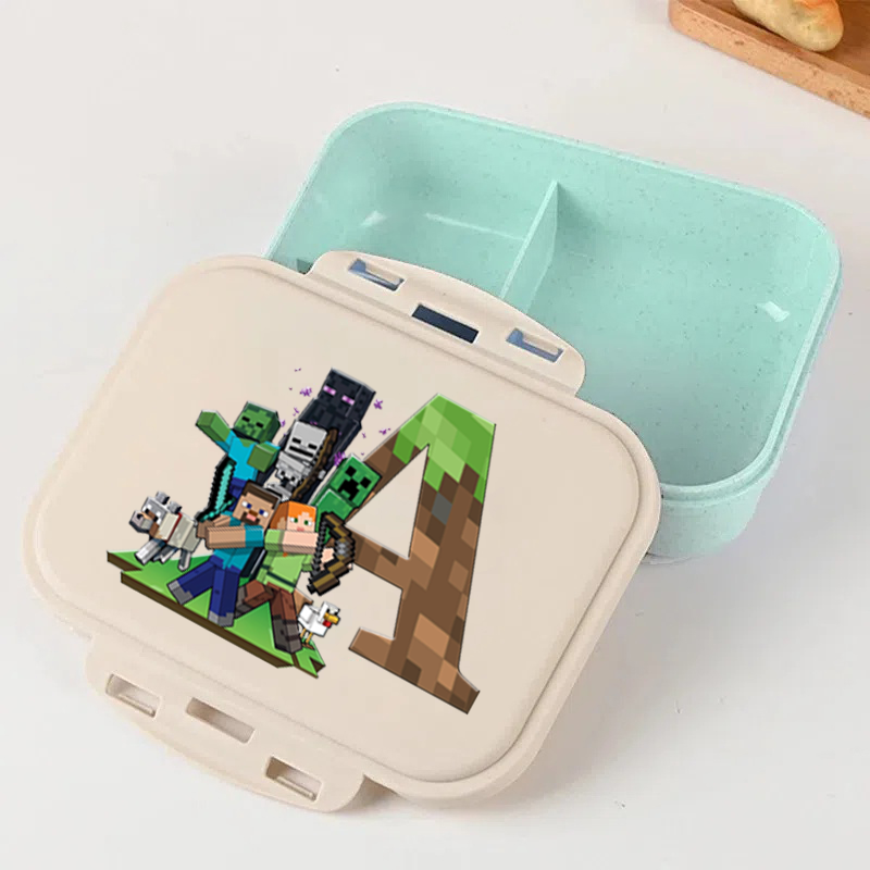 Gaming Console Minecraft - กล่องอาหารกลางวันลาย Minecraft พร้อมตัวอักษร A-Z สำหรับเก็บอาหาร เหมาะสำหรับเด็กนักเรียน