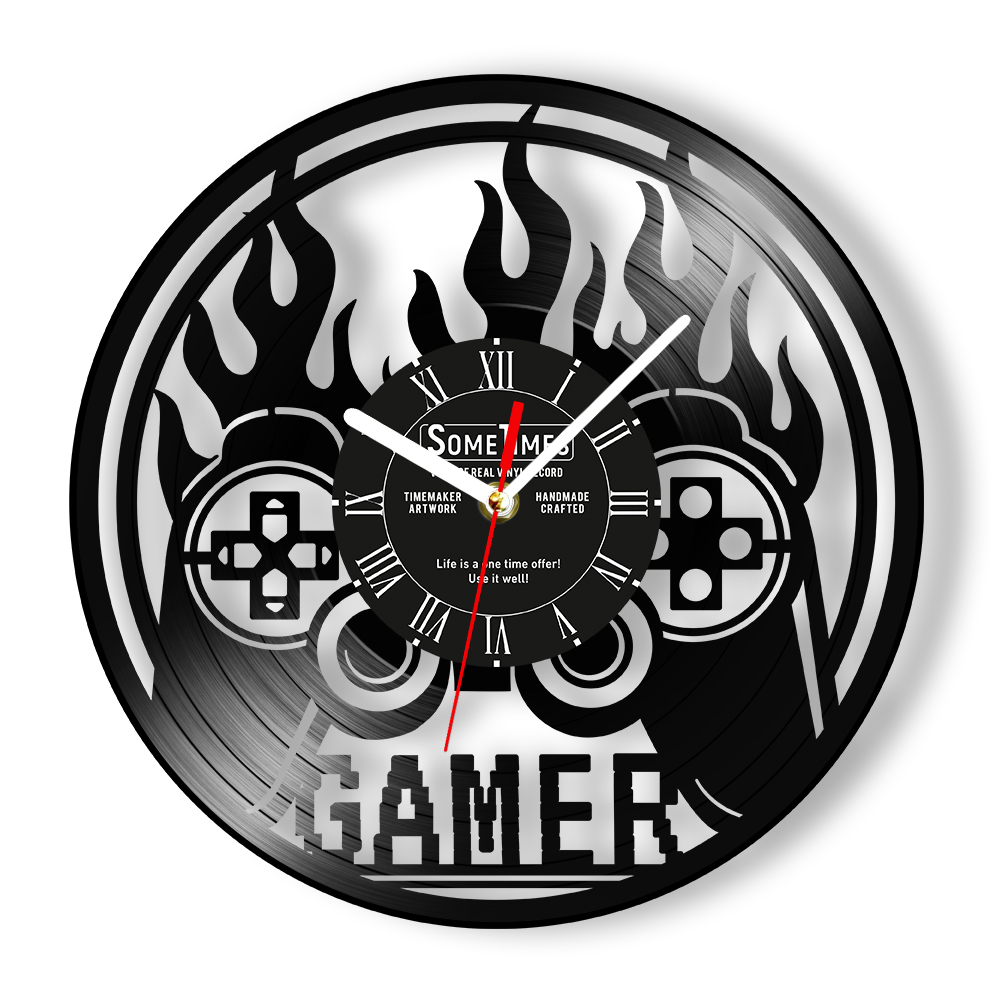 Gaming Console Names - นาฬิกาแขวนผนังไวนิลลายแผ่นเสียงเพลง สำหรับตกแต่งห้องเกม งานศิลปะสำหรับเกมเมอร์ นาฬิกาแบบกำหนดเองได้ ตกแต่งสไตล์เรโทร