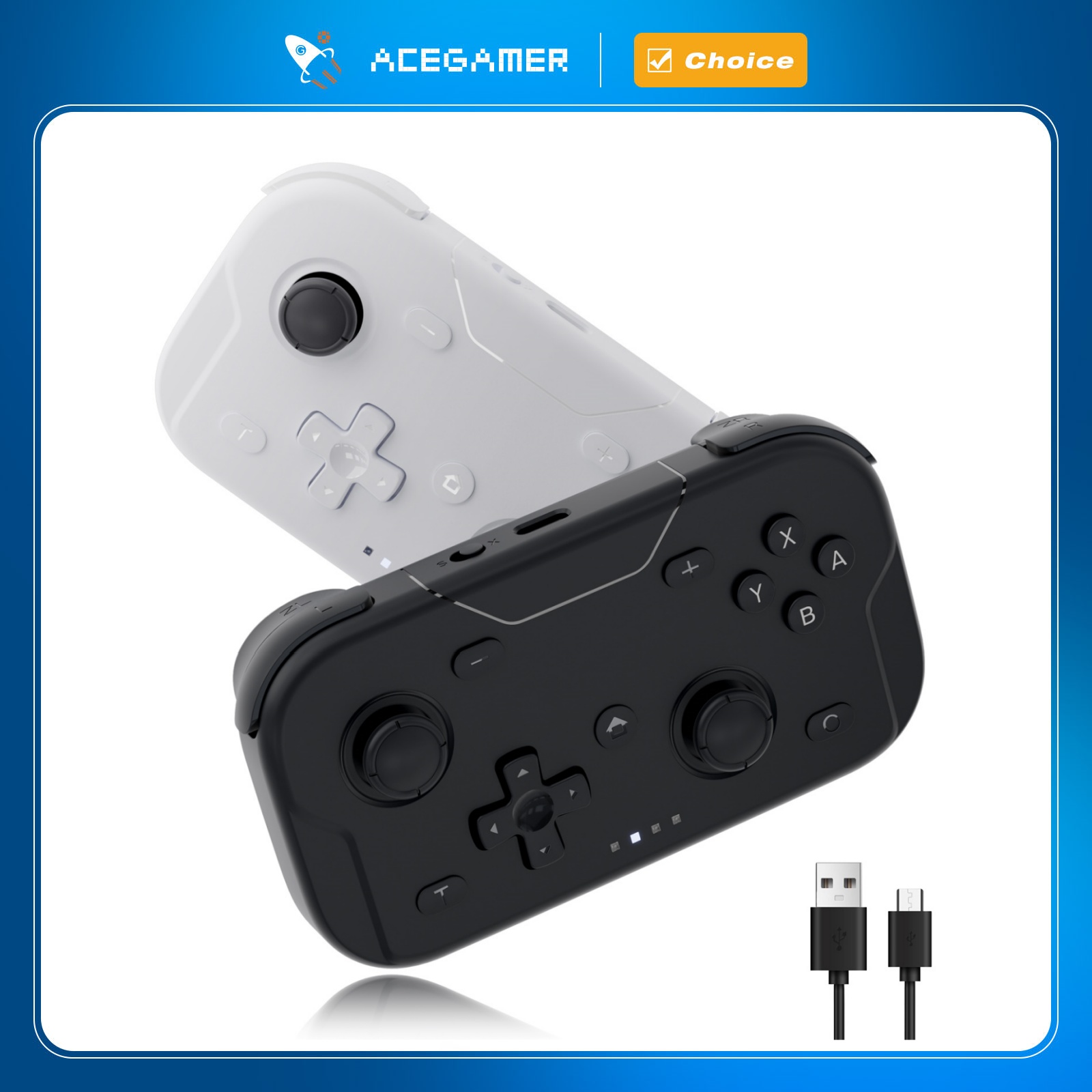 Gaming Console Bluetooth - เอซเกมเมอร์ กระเป๋าเกมคอนโทรลเลอร์แบบพกพาฮอลล์จอยสติ๊กบลูทูธ 1000 เฮิร์ตเกมแพดสำหรับสวิทช์/สวิทช์ 2/Android/iOS/PC/สตีมเด็ค