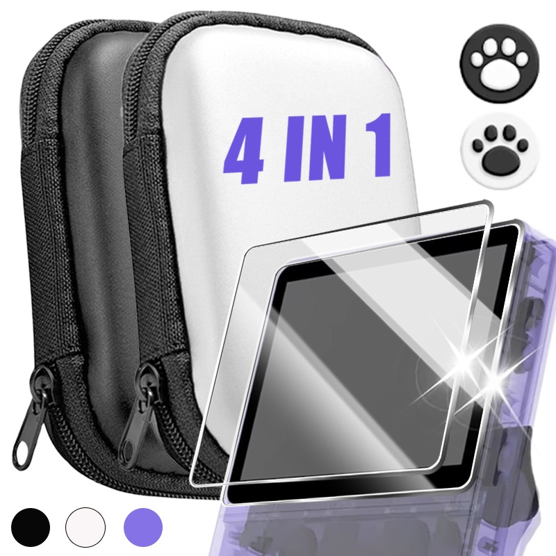 Gaming Console Bag - 4 in 1 สําหรับ R36S/R35S ป้องกันหน้าจอกระจกนิรภัยฟิล์มและเกมคอนโซลเก็บกระเป๋า