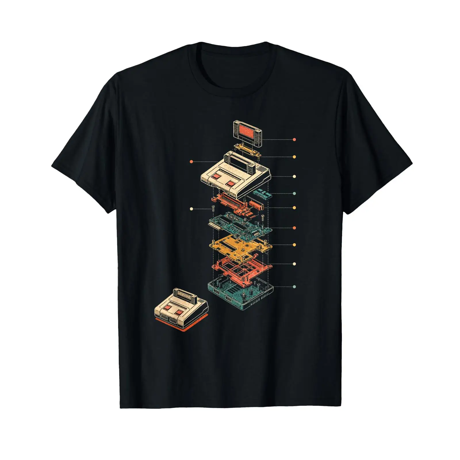 Gaming Console In 90S - เสื้อยืดลายแผนภาพเกมย้อนยุคยุค 80s 90s คอนโซลเกมเก่า วินเทจ ฟอกสี