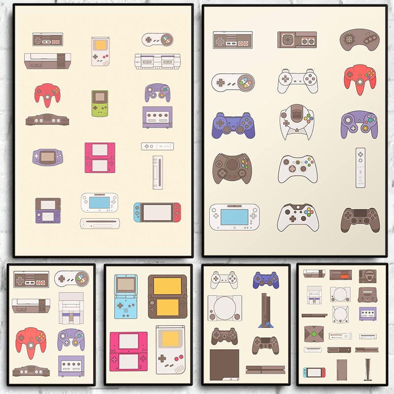 โปสเตอร์วิดีโอเกมแบบพกพาและคอน - Gaming Console With Games บทวิจารณ์และราคา
